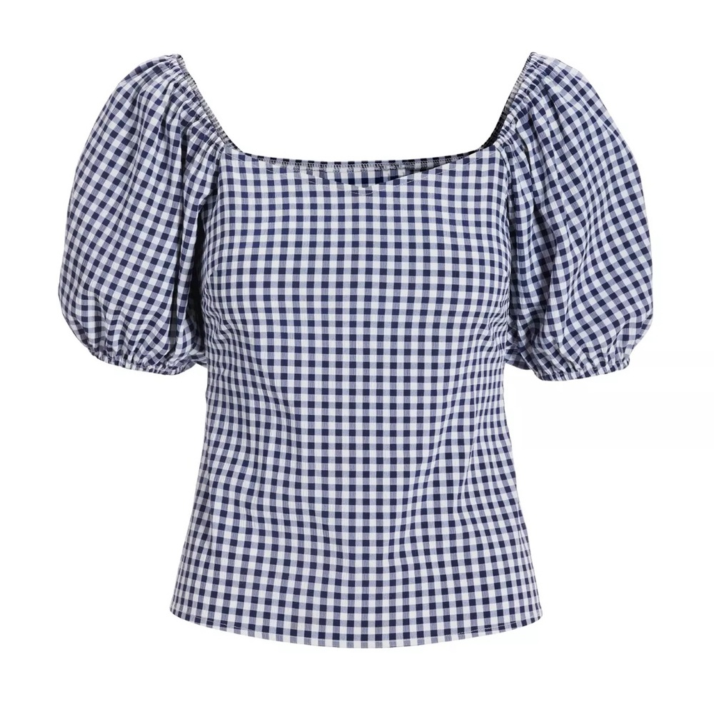 Boston Proper Gingham Puff Sleeve Sweetheart Top
